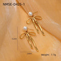 Fashionable Simple Pearl Bow Titanium Steel Earrings for Women Special Interest Design High Grade Stainless Steel Studs Earrings