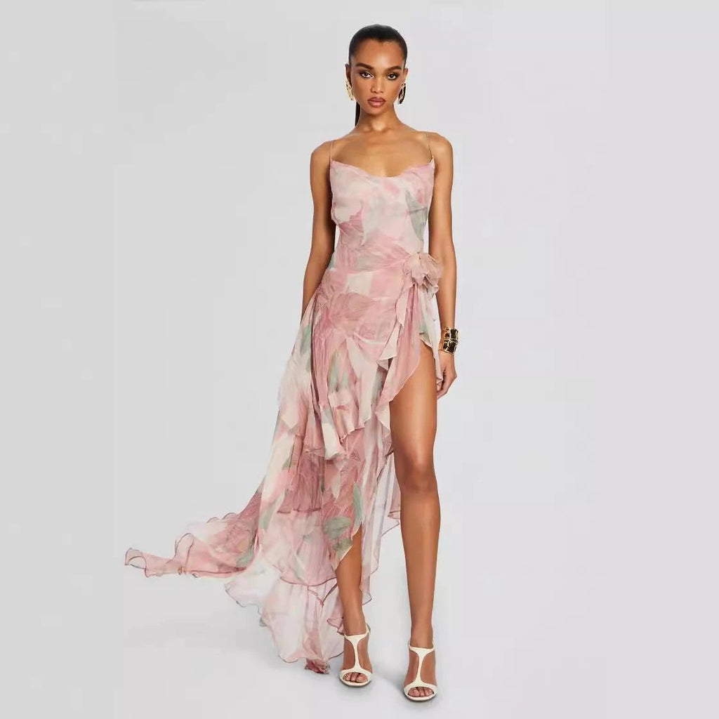 Women's Irregular Oblique Ruffled Skirt With Suspenders