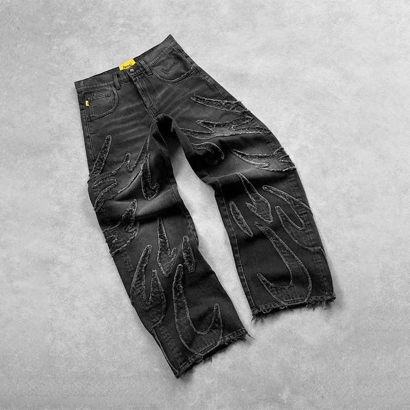 Retro Bat Pattern Lazy Embroidered Loose Jeans