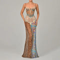 Corset Spaghetti-strap Floral Animal Print Patchwork Long Dress