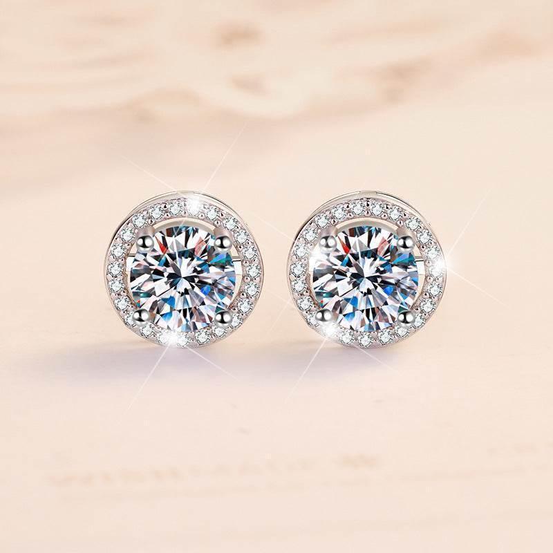 S925 Multicolor Moissanite Halo Stud Earrings, Sterling Silver 10 Color Round-Cut Certificated Moissanite Jewelry for Men & Women, Simple & Stylish Gift for Wedding, Birthday, Anniversary