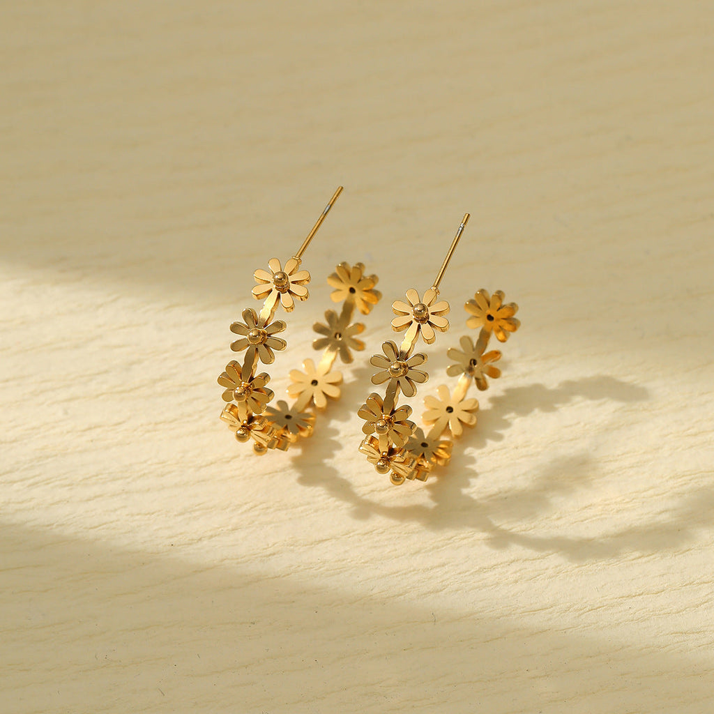 Floral Shaped Titanium Steel Earrings Affordable Luxury High Sense Stainless Steel Studs Women