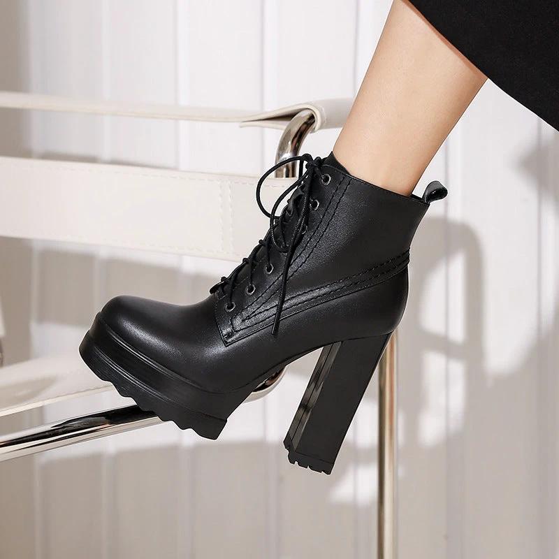 Women's Chunky Heel Waterproof Platform High Heel Boots