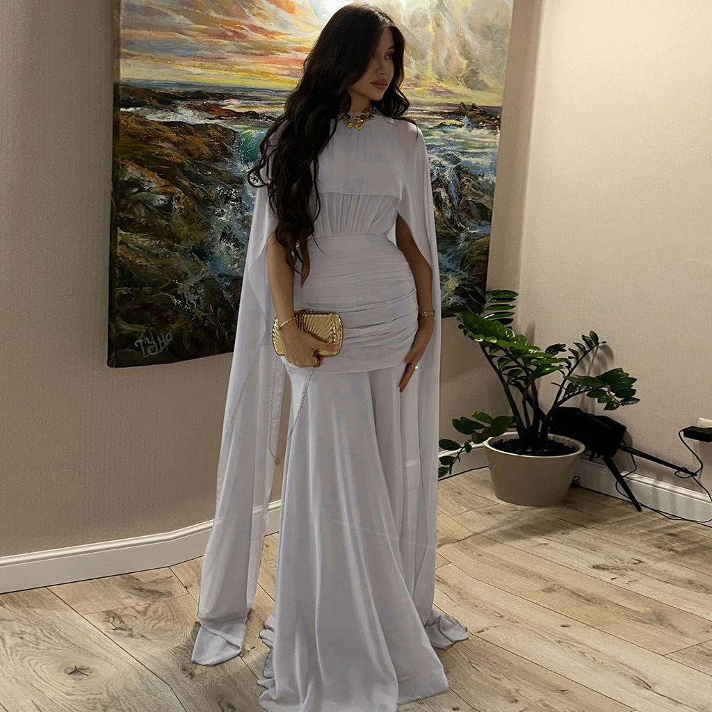 Autumn Winter Women Clothing Waist Controlled Sheath Pleated Ribbon Solid Color Dress