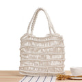 One-Shoulder Portable Cotton Rope Net Pocket Hand-Woven Bag Trendy Women Mori Straw Bag Beach Bag