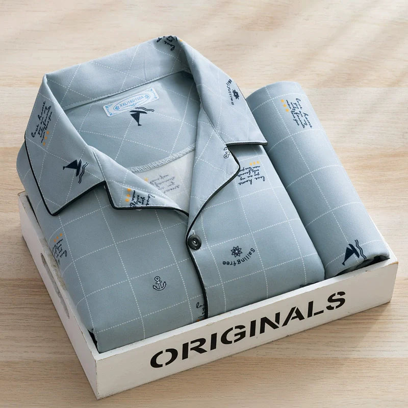 Men's Pajamas Sleepwear Long Sleeves Pants Two-piece Set Pure Cotton