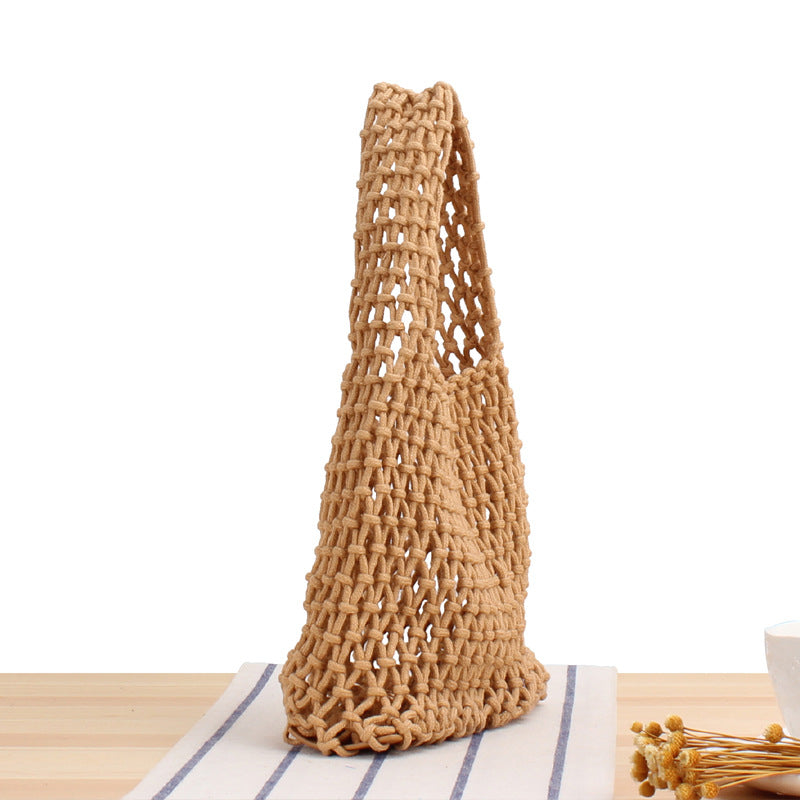 Macaron Cotton String Handmade Hollow Out Cutout Handbag South Korea tagram Bag Beach Woven Bag