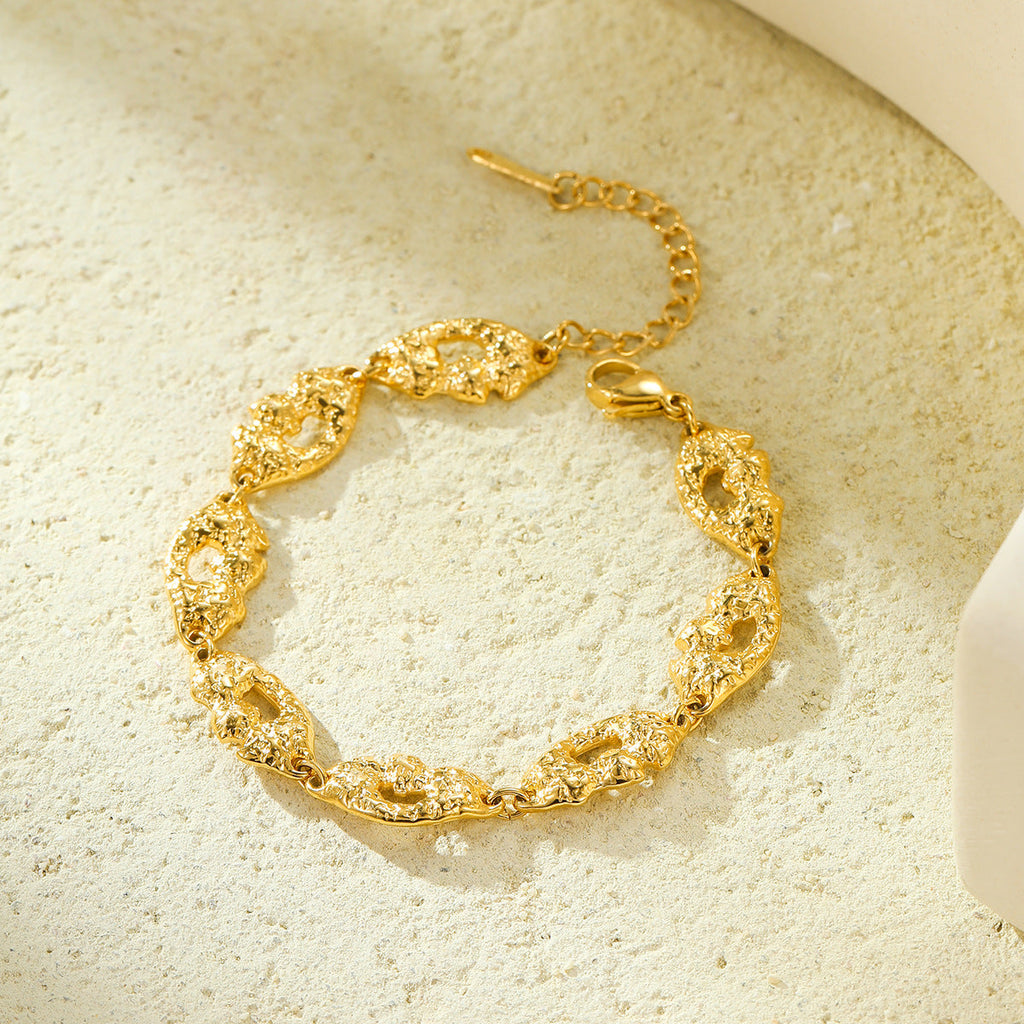 Retro Easy Matching Stainless Steel Texture Bracelet Niche Frosted Hollow Out Cutout Design Titanium Steel Gold Plated Bracelet Accessories