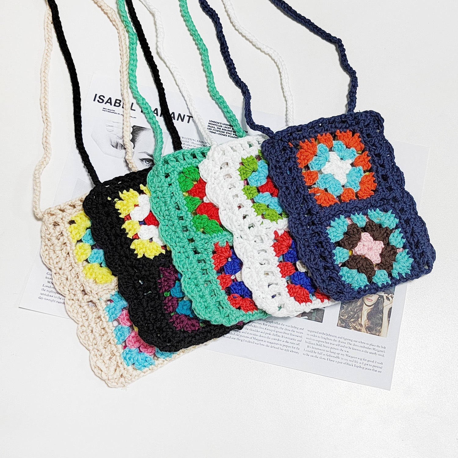 Handmade Knitting Wool Crochet Internet Celebrity Ethnic Mobile Phone Bag Mixed Color Random One-Piece Crossbody Bag