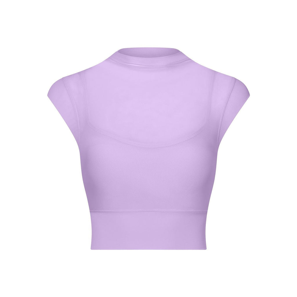 Sexy Mesh Yoga Clothes Flounced Sleeve Running Quick Drying Sports Bra with Chest Pad One Piece Cup Workout Clothes Top