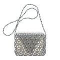 Retro Metal Silver Hand Woven Beads Small Square Bag Long Shoulder Strap Phone Crossbody Bag