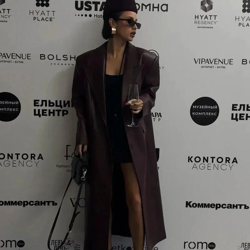 Elegant Retro Wine Red Jacket Trench Coat Women
