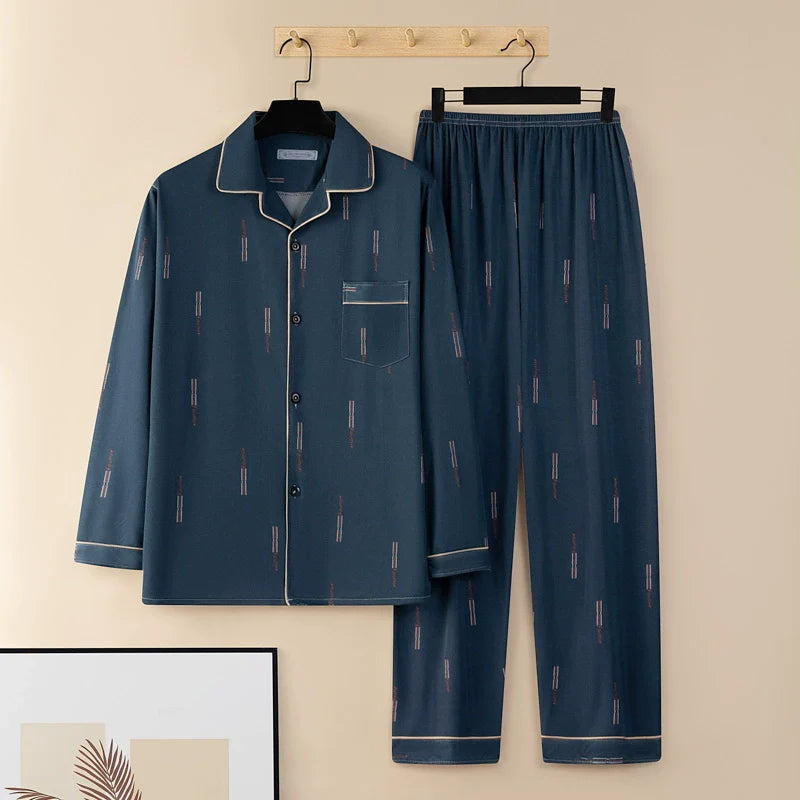 Men's Pajamas Sleepwear Long Sleeves Pants Two-piece Set Pure Cotton