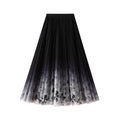 Printed Mesh Skirt Women Spring Summer Floral Gauze Skirt Mid Length Drape Pleated Skirt