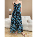 Painting Floral Lace up Waist Controlled Slimming Camisole Dress