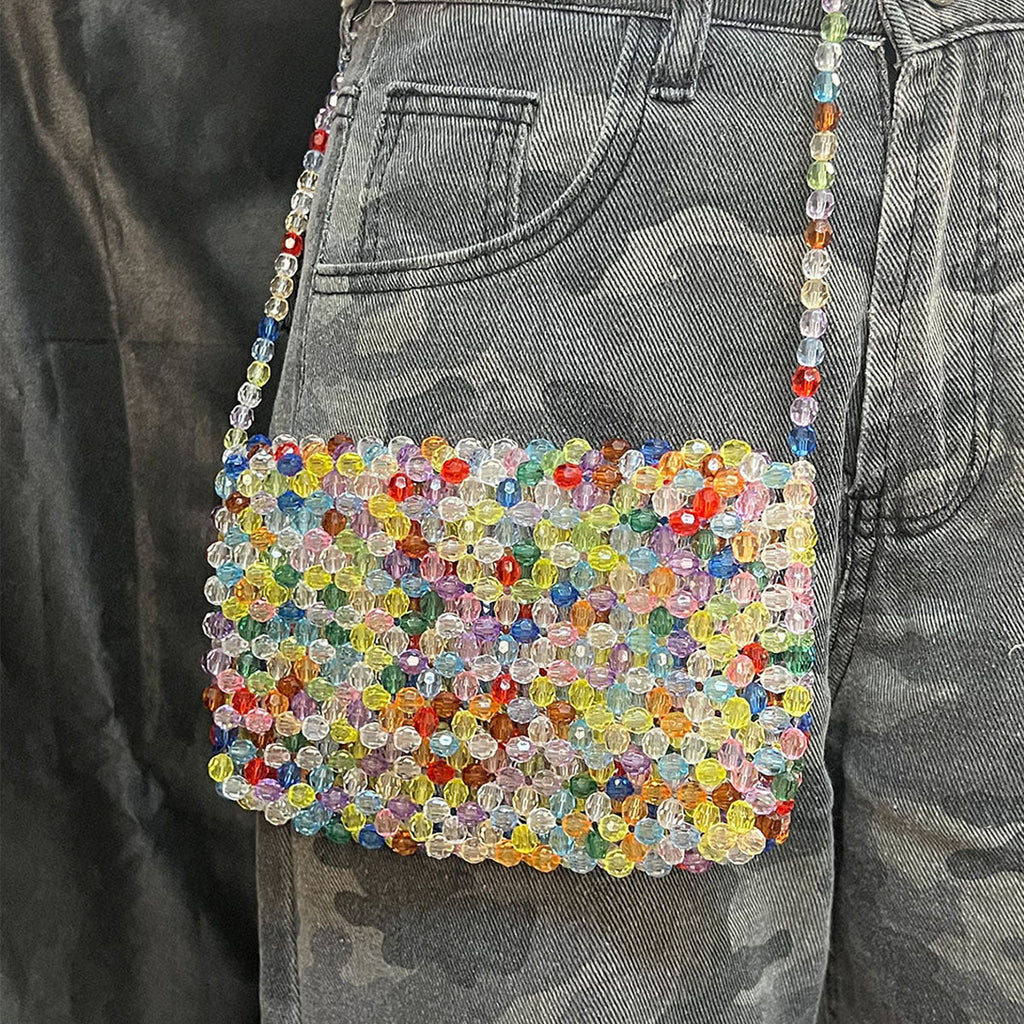Western Niche Beaded Bag Women Beaded Woven Small Square Bag Mobile Phone Bag High End Sweet Cool Messenger Bag