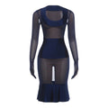 Summer Arrival Low Collar Long Sleeves Slim Fit Sexy See through Mesh Cinched Sheath Dress