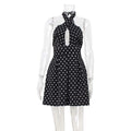 Sexy Hollow Out Cutout-out Halter Backless Polka Dot Print Dress Cinched Short Dress