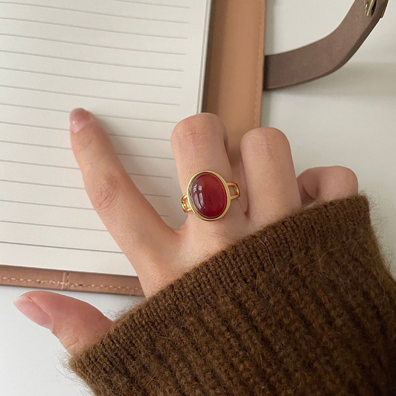 Women's French Style Red Agate Argent Pur Elegant Affordable Rings