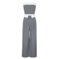Spring Summer Contrast Color Vest Wide Leg Work Pant Casual Two Piece Suit