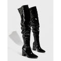 Pointed Toe Thick Heel Bright Leather Natural Wrinkle Side Zipper Comfortable Qualcomm Women Boots