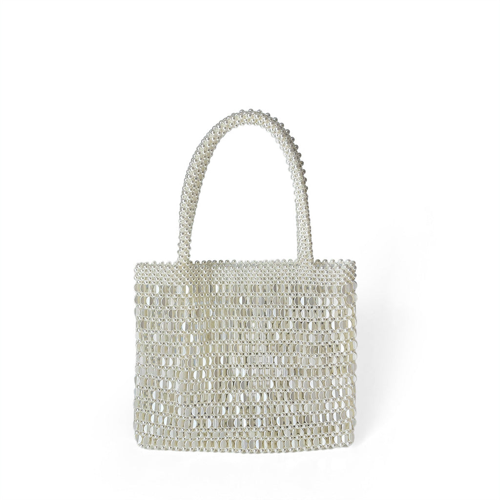 Hand Woven Beaded Bag Vintage Metal Shiny Bag Sequ Pearl Bag Shopping Bag Shoulder Clutch