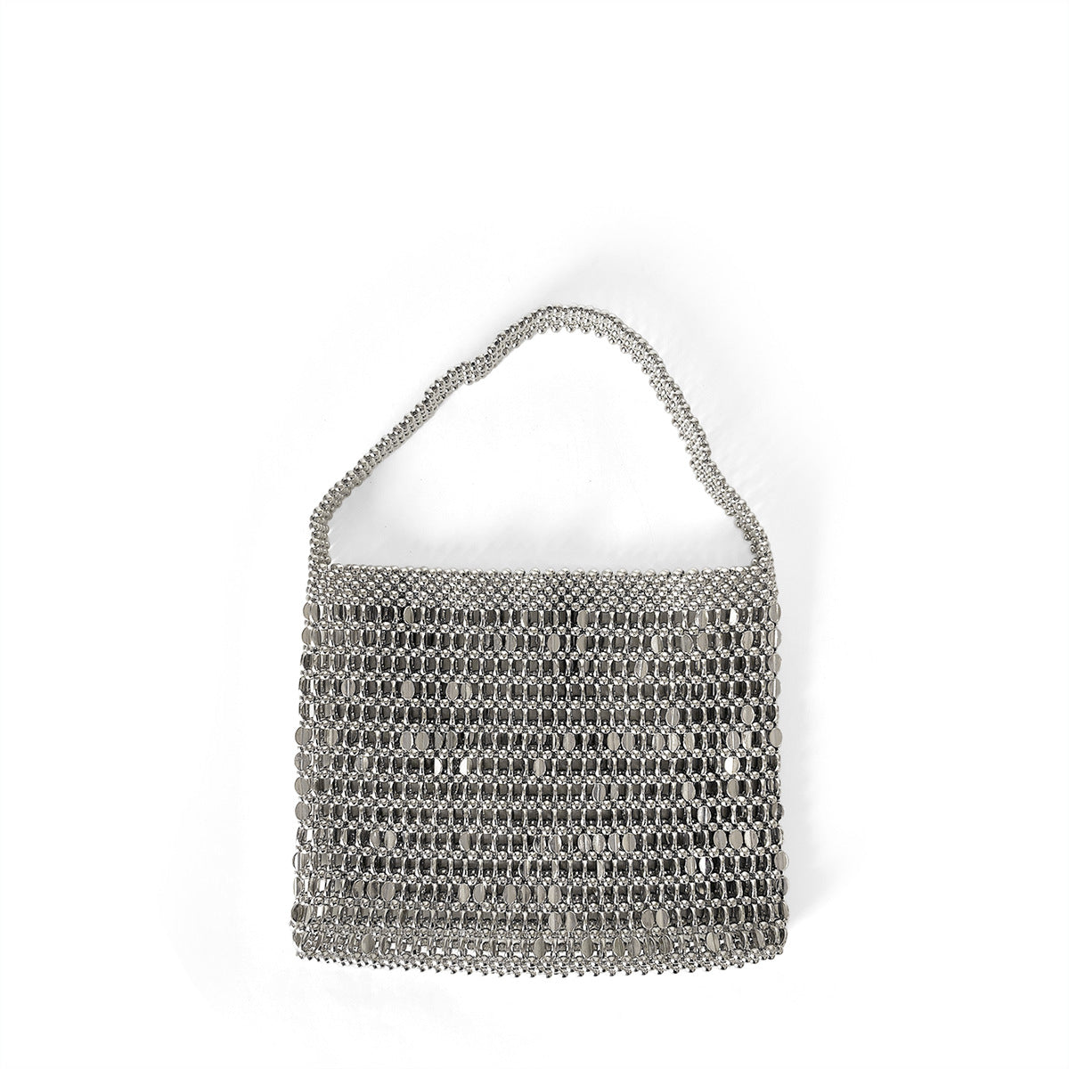 Retro Old Money Metal Casual Shiny Inflexible Hand Woven Beads Tote Underarm Messenger Bag Portable