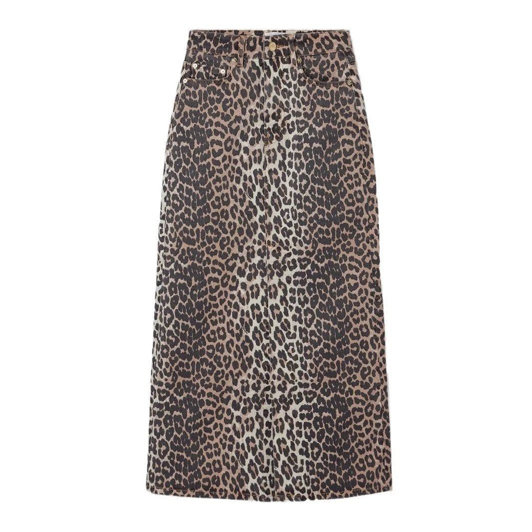 Leopard Print Straight Ankle-length Skirt