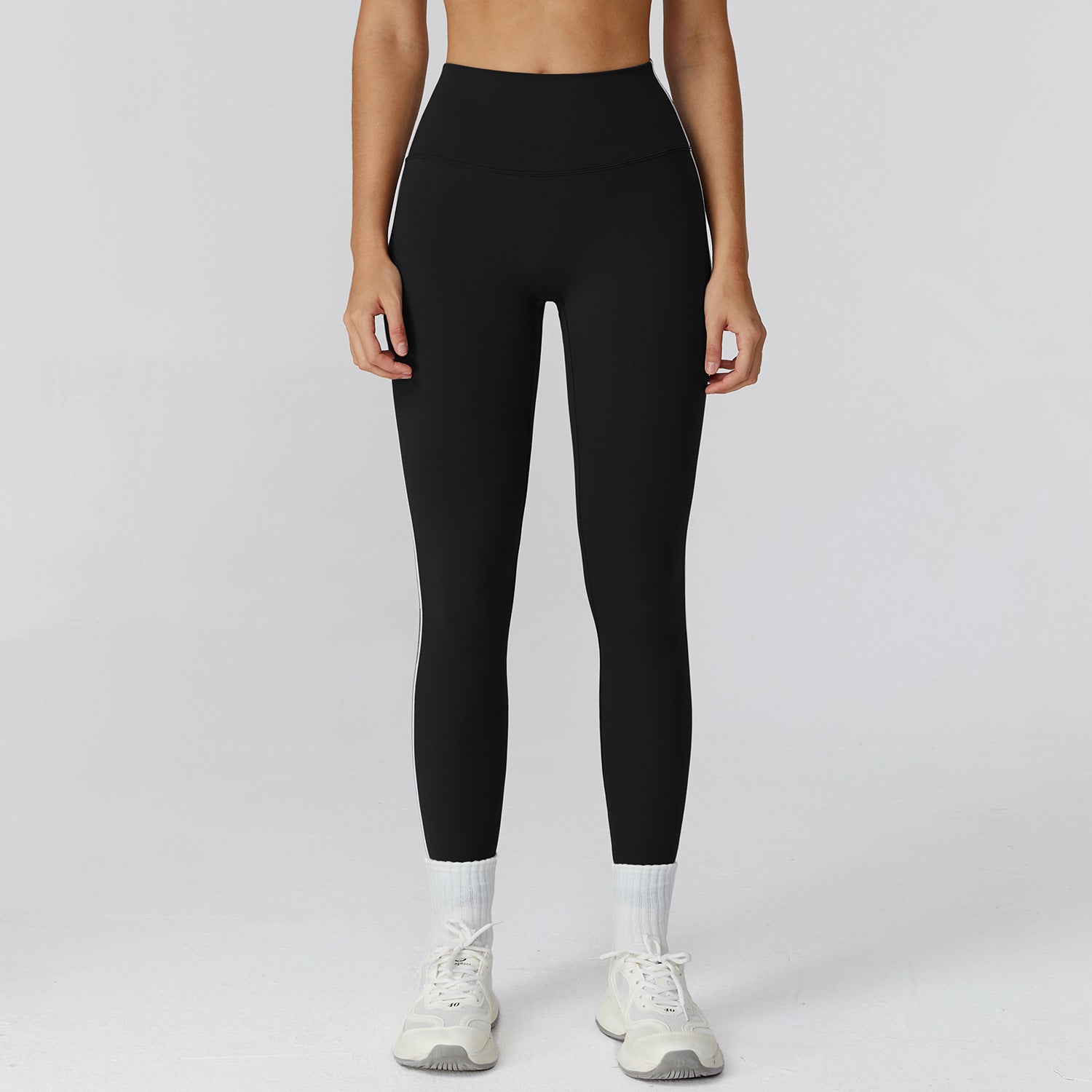 Sollinarry Contrast Color Brushed Yoga Trousers High Waist Tight Trousers Outdoor Cycling Running Exercise Workout Pants