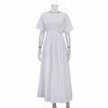 Women Clothing Simple Casual A line Dress Cotton round Neck Short Sleeve Waist Controlled Dress