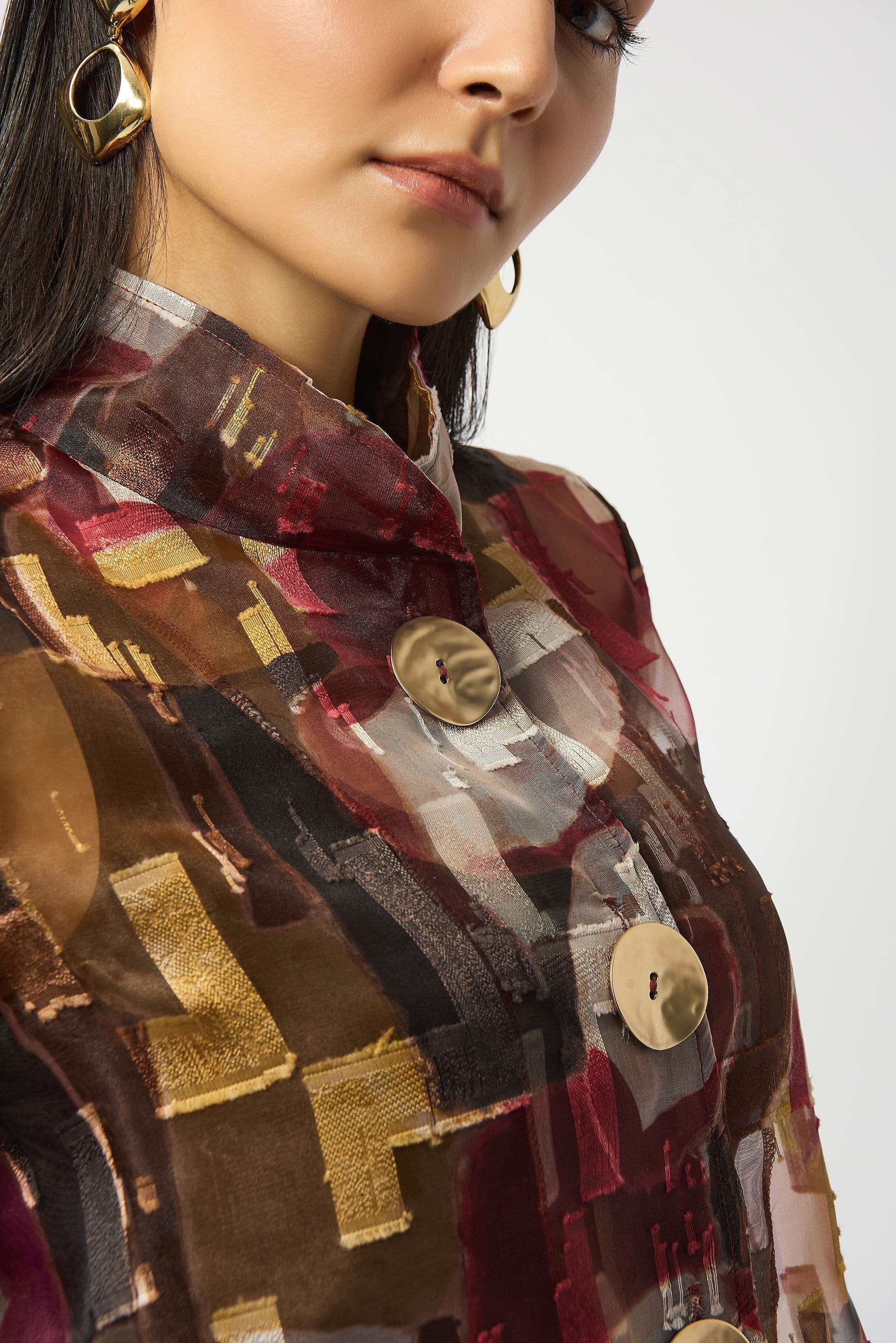 Organza Abstract Print Two-Piece Trapeze Jacket - 253163