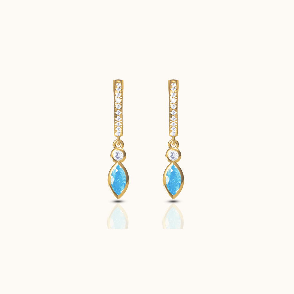 Oval Turquoise Drop CZ Pave Hoop Earrings