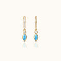 Oval Turquoise Drop CZ Pave Hoop Earrings