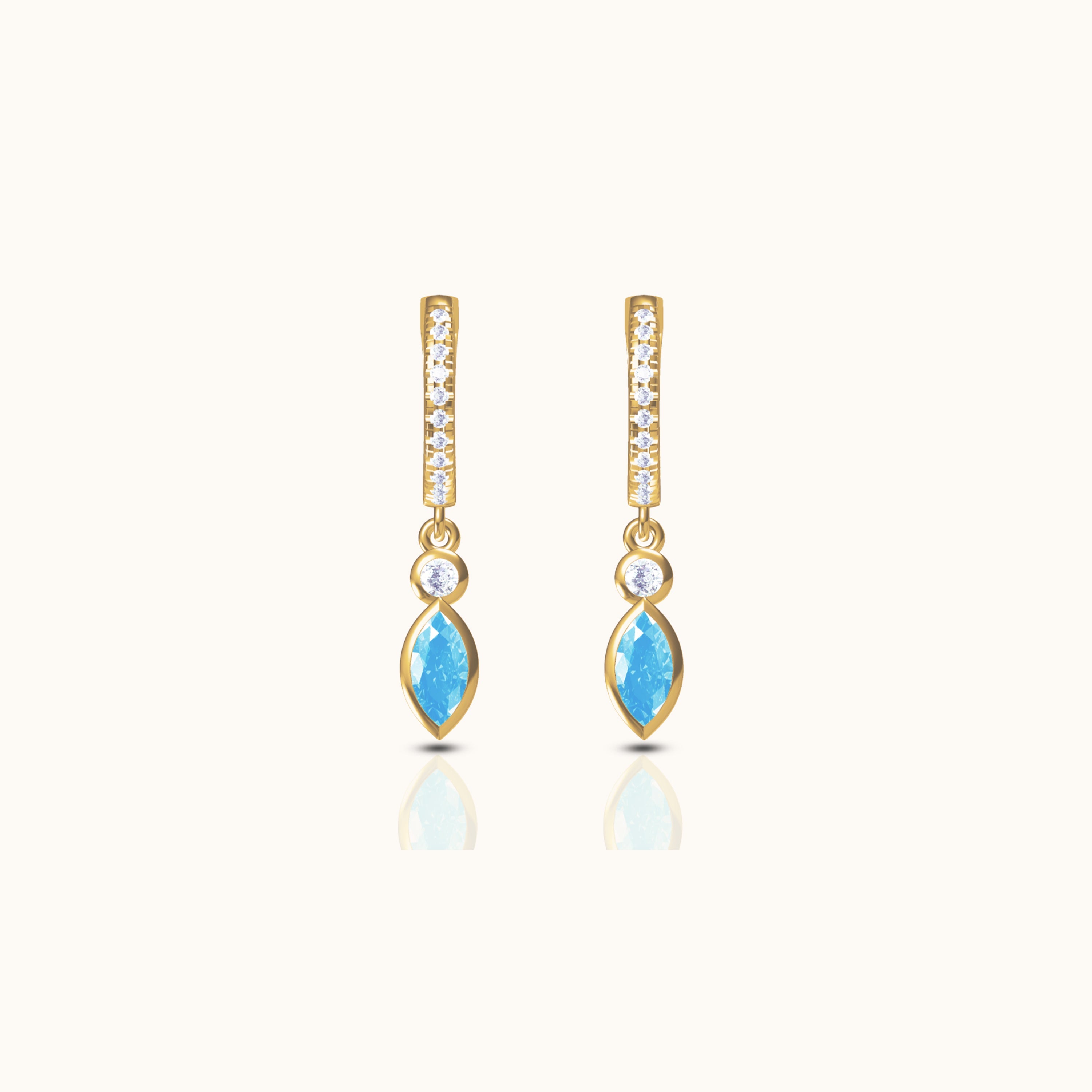 Oval Turquoise Drop CZ Pave Hoop Earrings