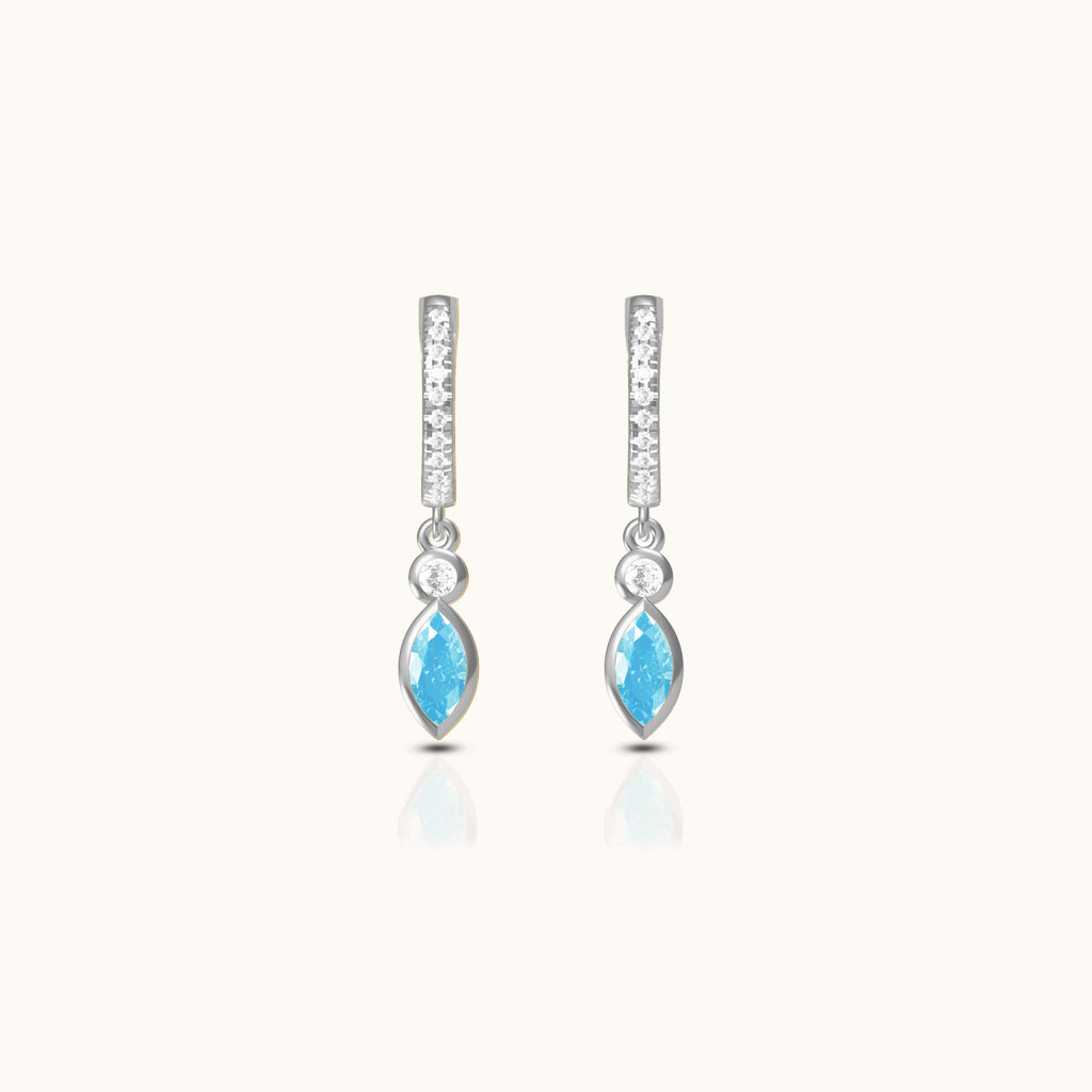 Oval Turquoise Drop CZ Pave Hoop Earrings