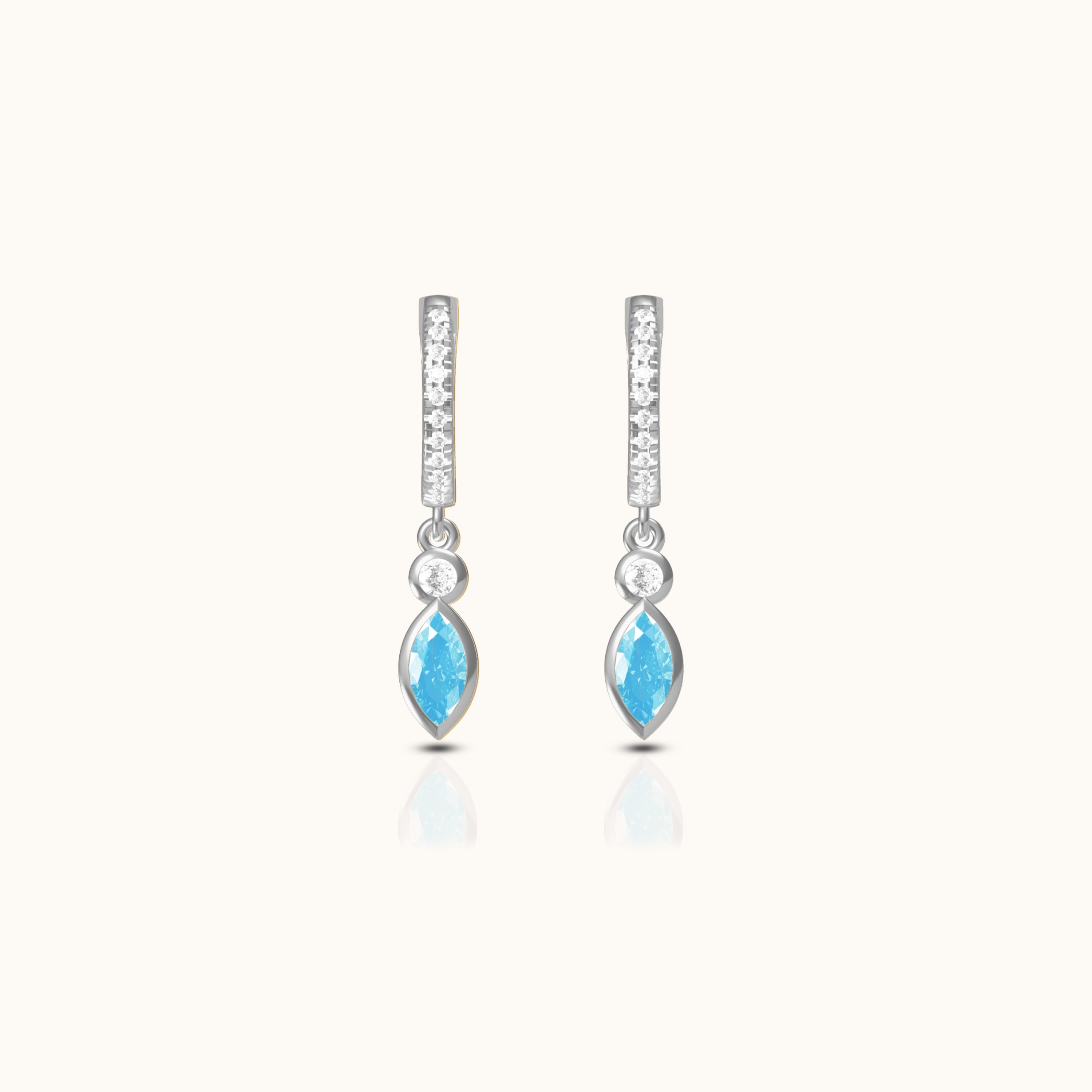 Oval Turquoise Drop CZ Pave Hoop Earrings