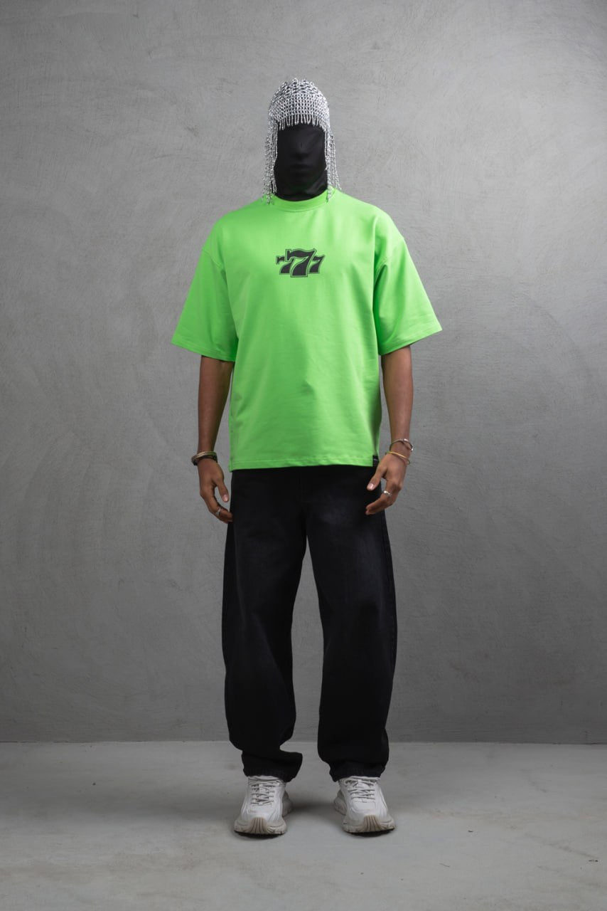 Oversize Cotton Tee - "777" Graphic Print Shirt