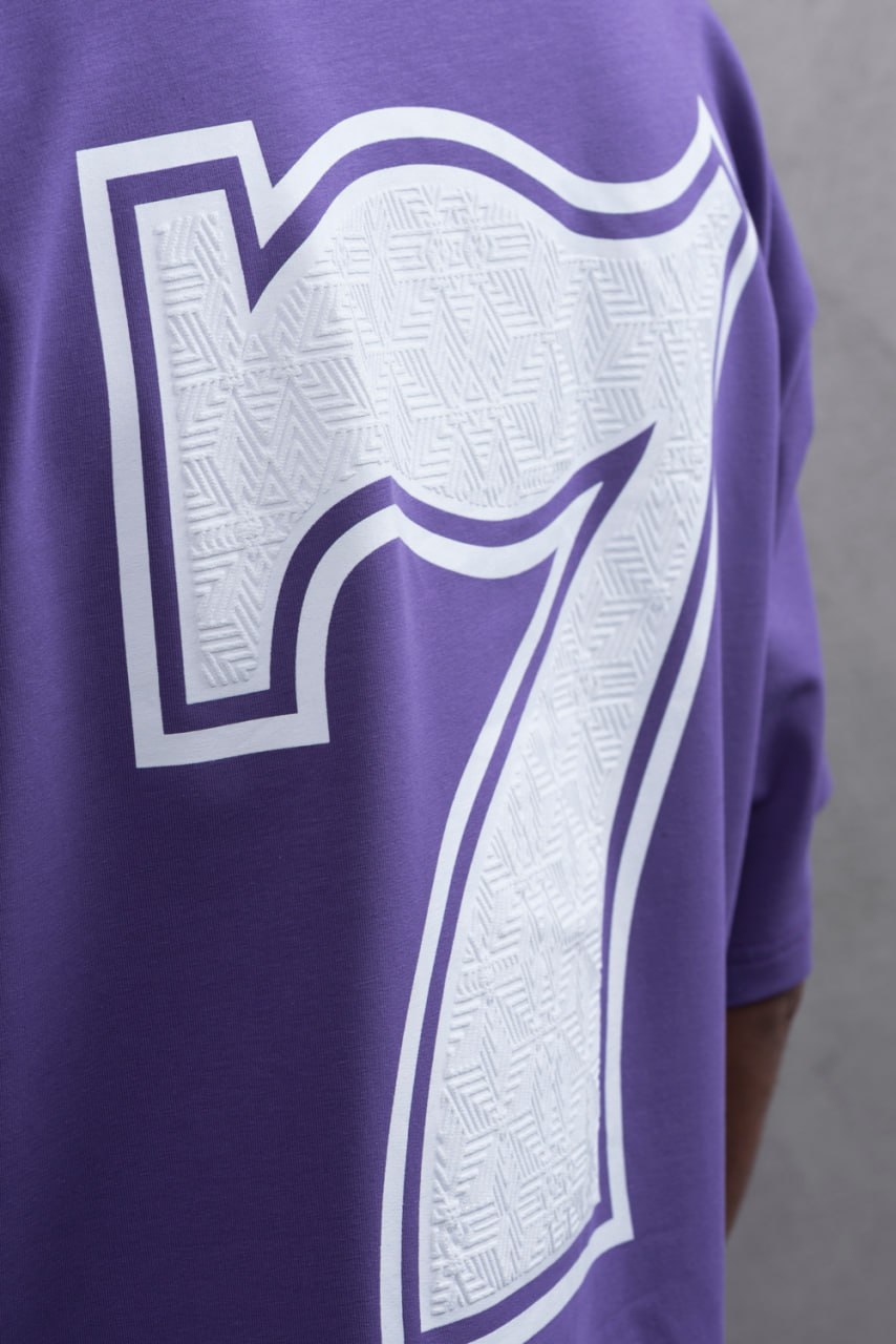 Oversize Cotton Tee - "777" Graphic Print Shirt