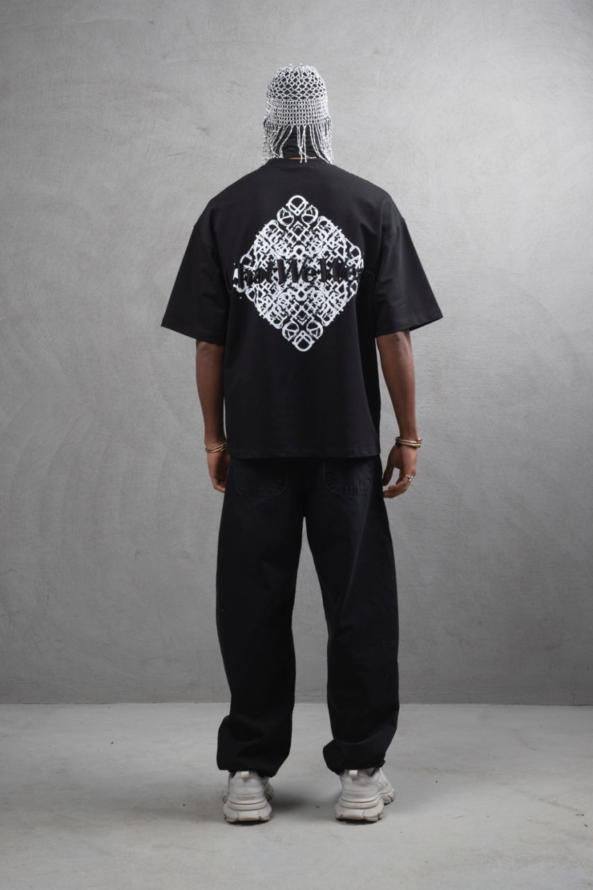 Oversize Cotton Tee - Abstract Diamond Graphic Print