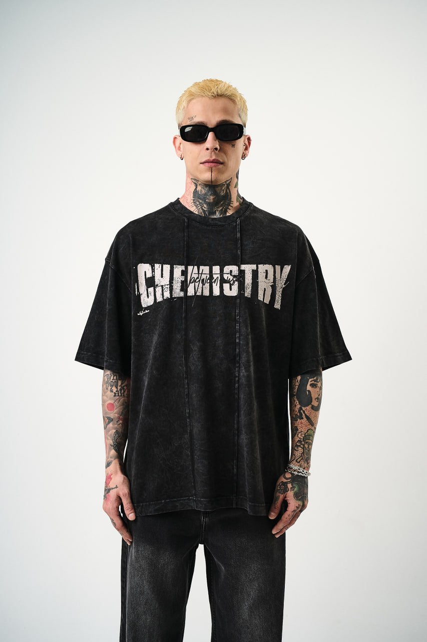Oversize Cotton Tee - "Chemistry" Distressed Graphic Print