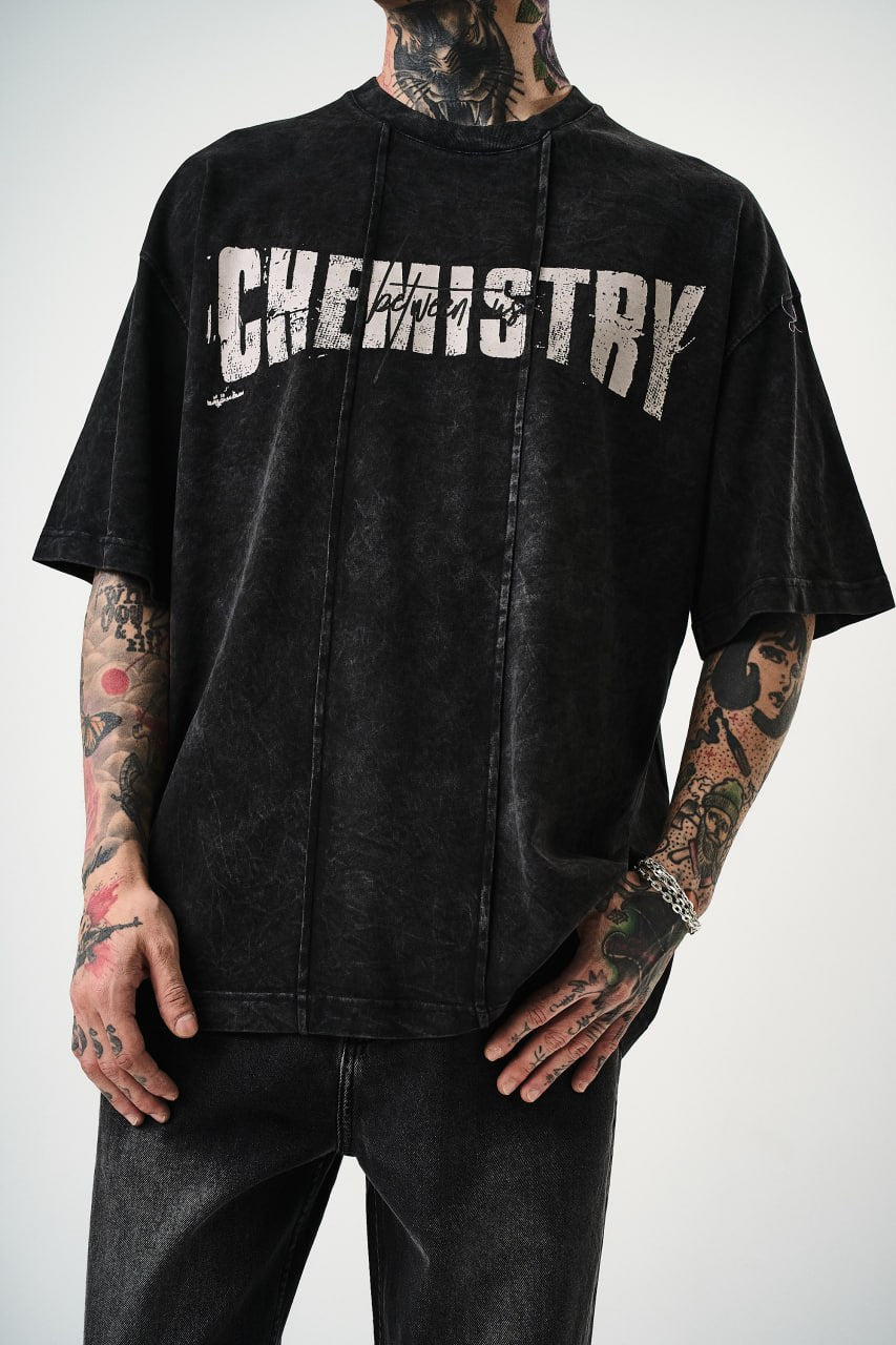 Oversize Cotton Tee - "Chemistry" Distressed Graphic Print