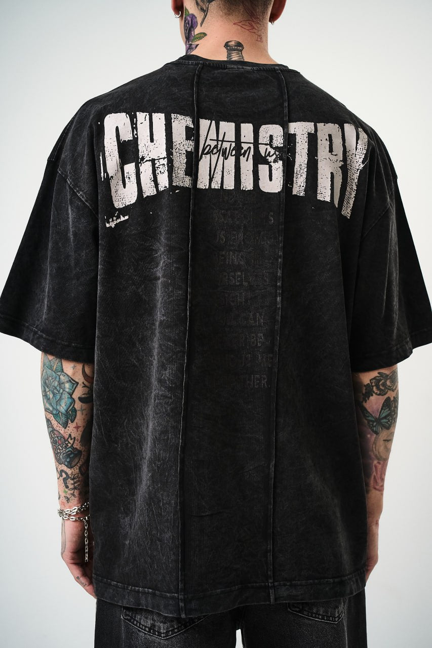 Oversize Cotton Tee - "Chemistry" Distressed Graphic Print