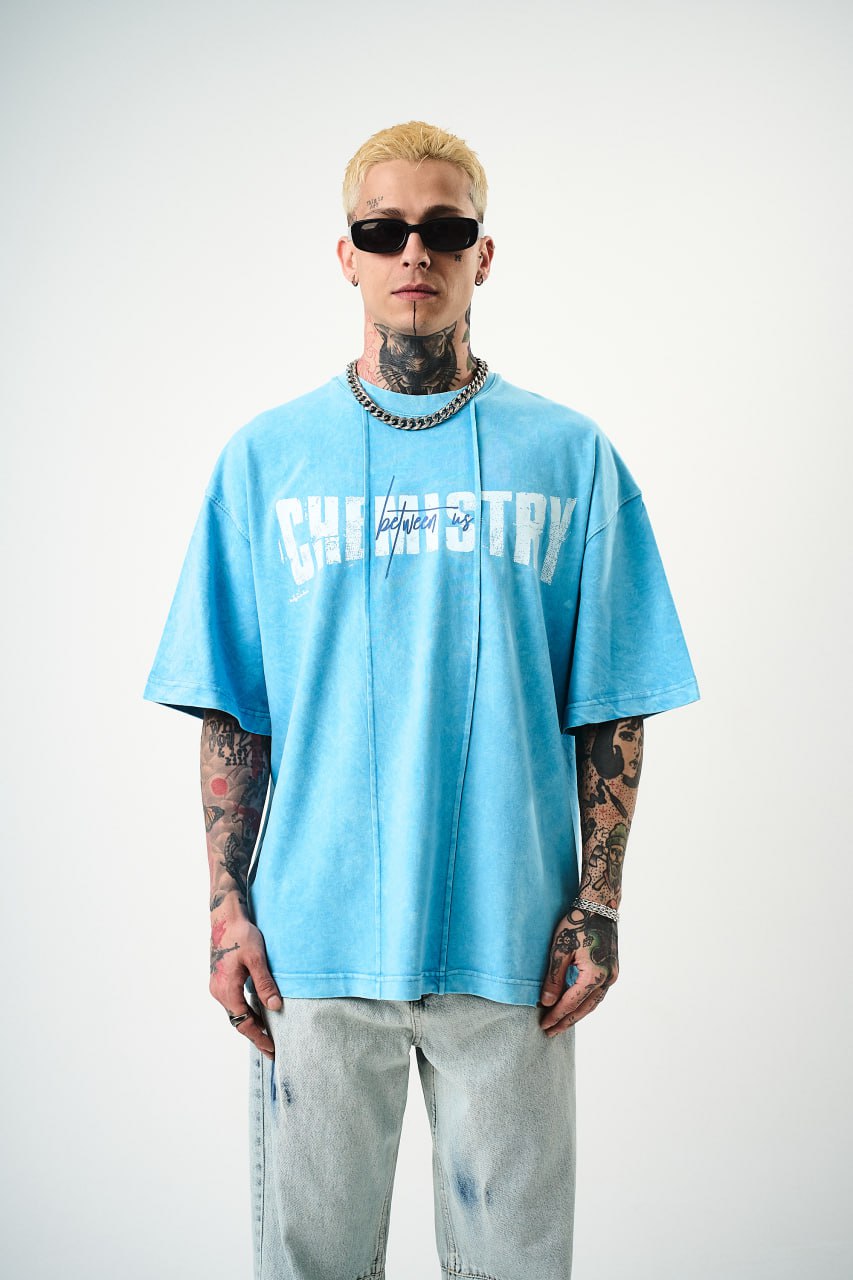 Oversize Cotton Tee - "Chemistry" Distressed Graphic Print