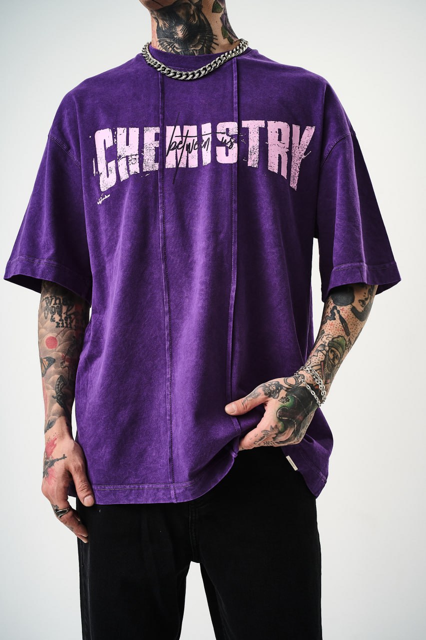 Oversize Cotton Tee - "Chemistry" Distressed Graphic Print