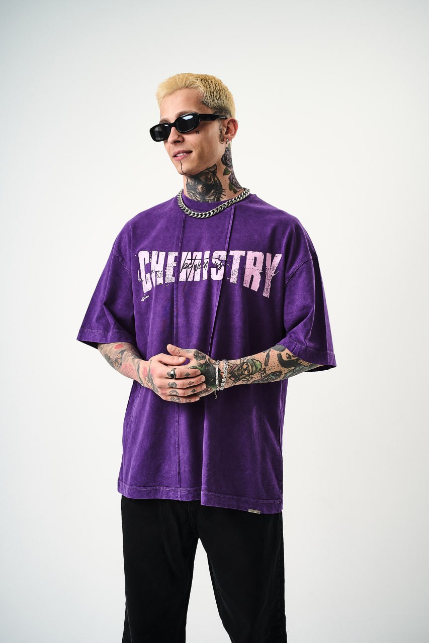 Oversize Cotton Tee - "Chemistry" Distressed Graphic Print