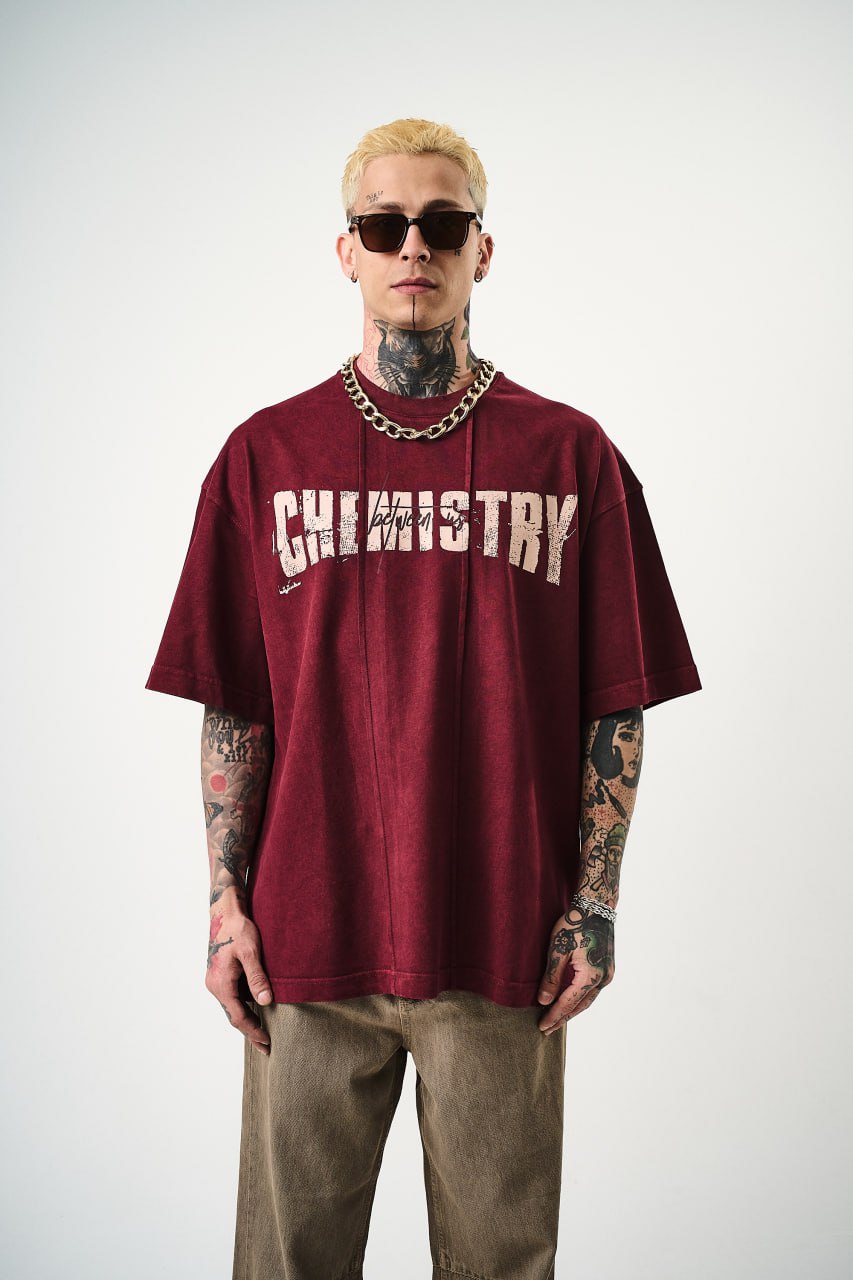 Oversize Cotton Tee - "Chemistry" Distressed Graphic Print