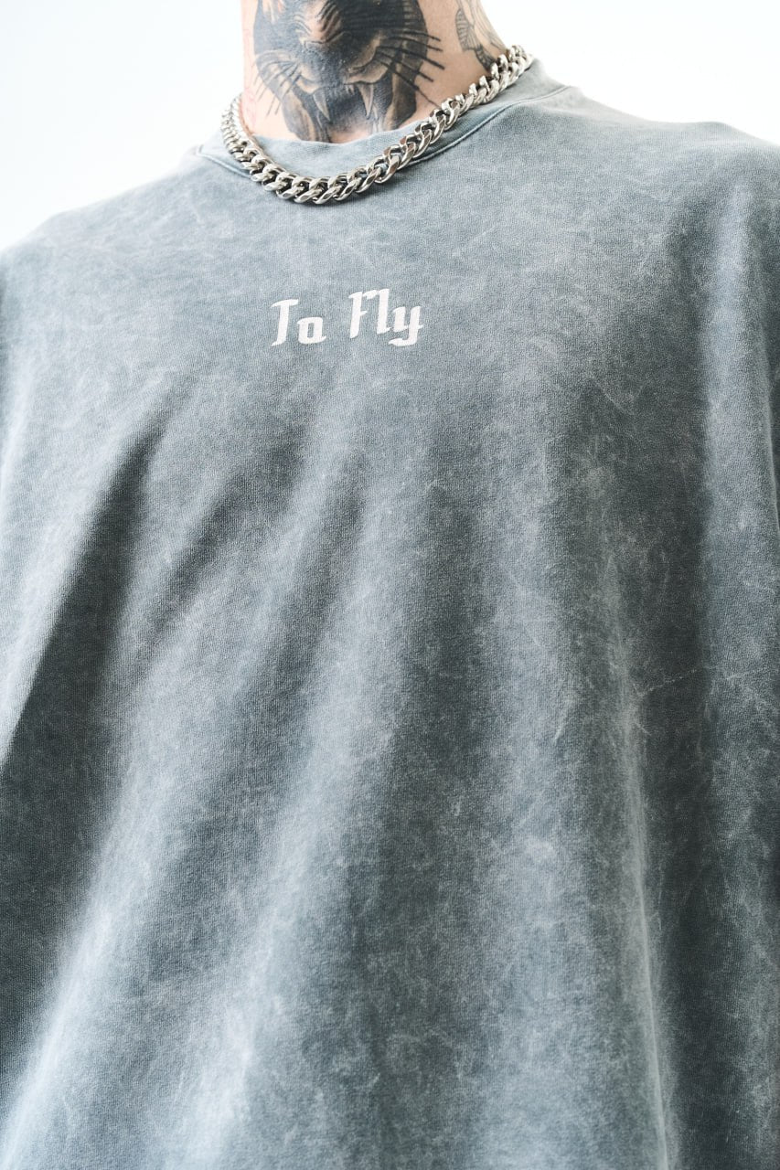 Oversize Cotton Tee - Crows and "To Fly" Graphic Print