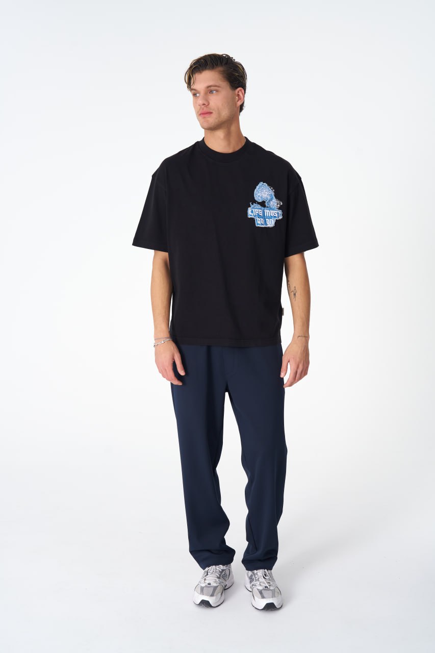Oversize Cotton Tee - "Life Must Go On" Patch & Plant Graphic