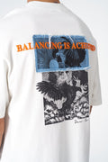 Oversize Cotton Tee / Mythical Bird & Waves Graphic Print "Balancing Is A Chaotic"