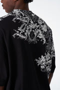 Oversize Cotton Tee / Ornate Baroque Style Graphic Print